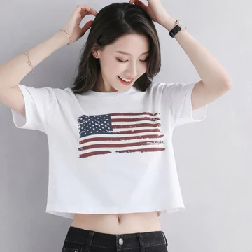 COD✅(Hồ Chí Minh)🚚kitty shop Áo Croptop Nữ In Cờ Mỹ, Áo Thun Croptop Nữ Form Rộng Trẻ Trung Cá Tính.