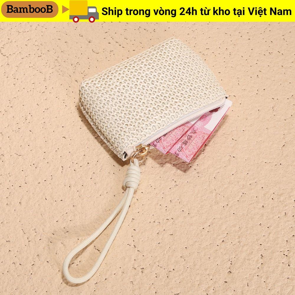 Ví BAMBOOB, Ví đựng tiền xu có dây kéo Mini, Túi đổi rơm cho nữ bé gái