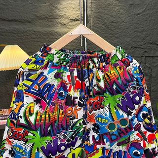 Ins Mùa Hè Graffiti Đi Biển Quần Nam Mỏng Băng Lụa Quần Short Dạo Phố Size Lớn Thường Ngày Năm Điểm Quần Thể Thao Hoa