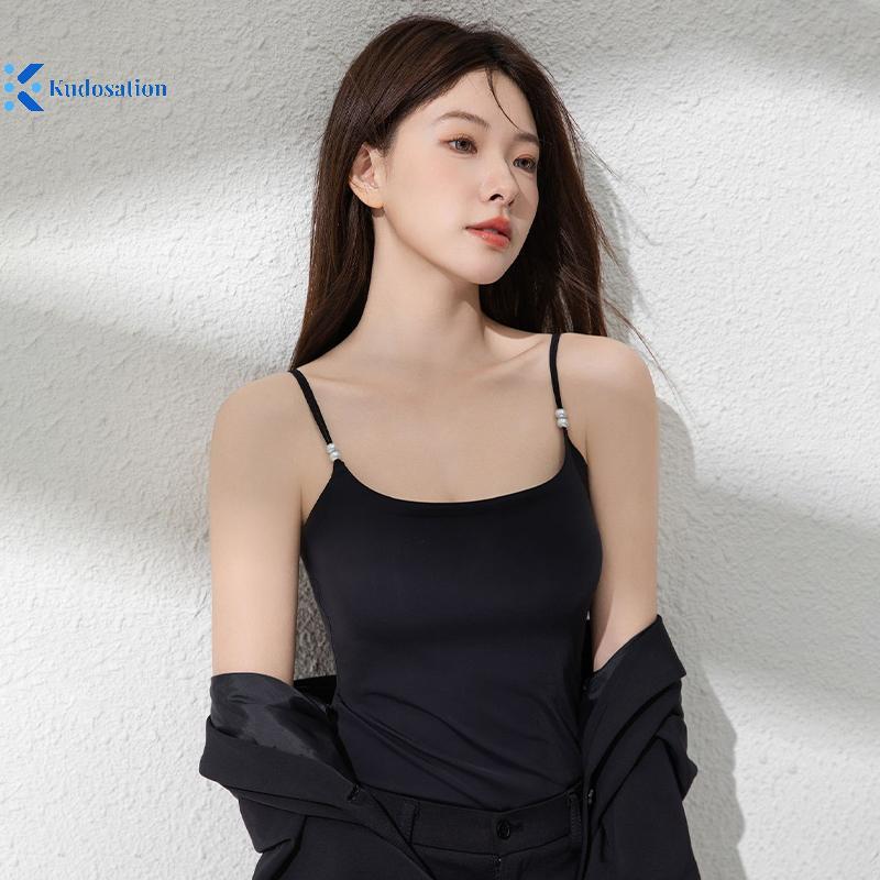 Kudosation Camisole Mùa Hè Màu Trơn, Chất Liệu Đá Lụa Ngọc Trai, Thiết Kế Spaghetti Dây Không TaySlim Fit và Có Miếng Lót Ngực