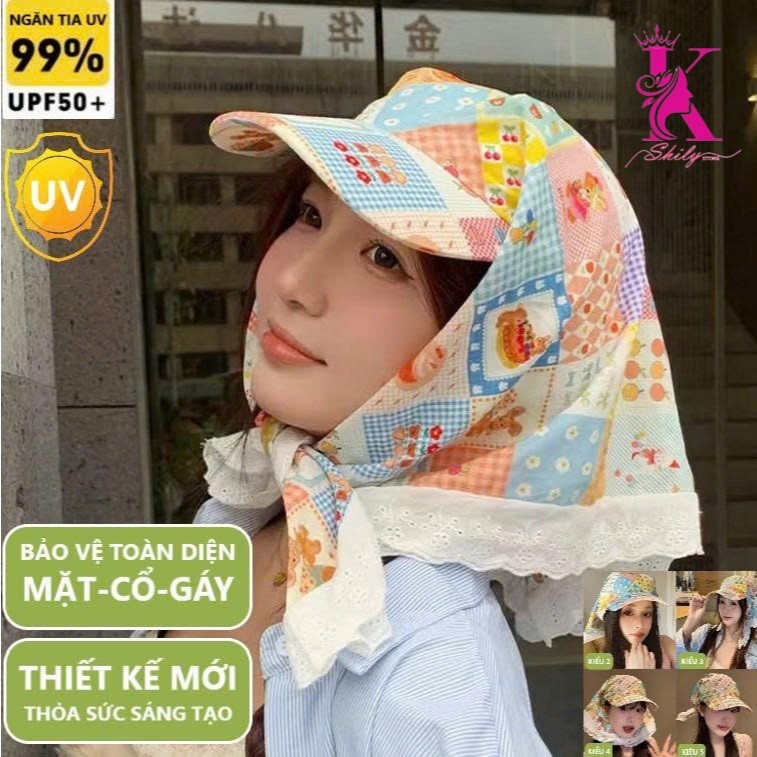 Mũ chống nắng ngăn 99% tia UV kèm khăn choàng thời trang bảo vệ toàn diện
