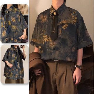 Áo sơ mi nam tay ngắn phong cách retro Nhật Bản, thoáng khí, thiết kế Hồng Kông