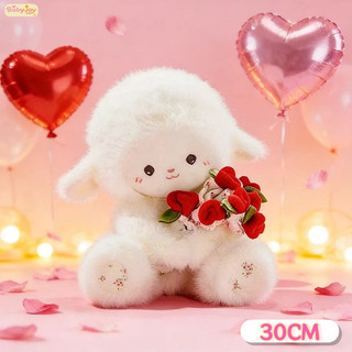 【BabyJoy】Gấu bông cừu trắng ôm hoa hồng,Thiết kế hai trong một,Mềm mại như nhung, quà tặng sinh nhật và Valentine