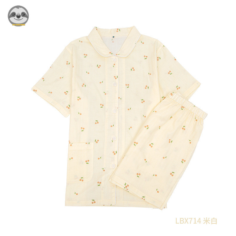 Quần Short ngắn tay dễ thương dành cho nữ Cotton nguyên chất Cherry Quần lót phòng chờ / Quần lót mềm mại thoải mái có thể mặc Bộ đồ ngủ bên ngoài / Bộ đồ ngủ thấm mồ hôi chất lượng cao