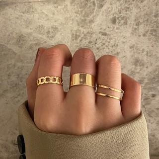 Nhẫn kim loại rỗng hai lớp điều chỉnh được, phong cách Hàn Quốc tối giản dành cho nữ