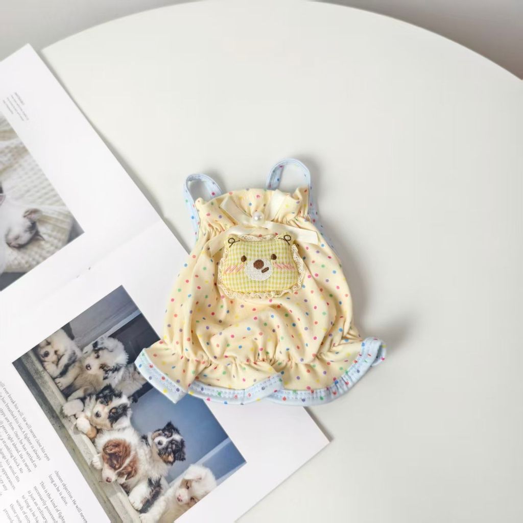 Thú Cưng Màu Vàng Chấm Bi Ren Sling Dress Teddy Bichon Schnauzer Quần Áo Cho Chó Nhỏ