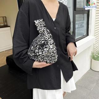 TONFASHION Handbag, Casual Cute Starry Sky Blingbling Sparkling Wrist Bag, Trendy Art Fashion Knot Portable Evening Bag Shoulder Bag
