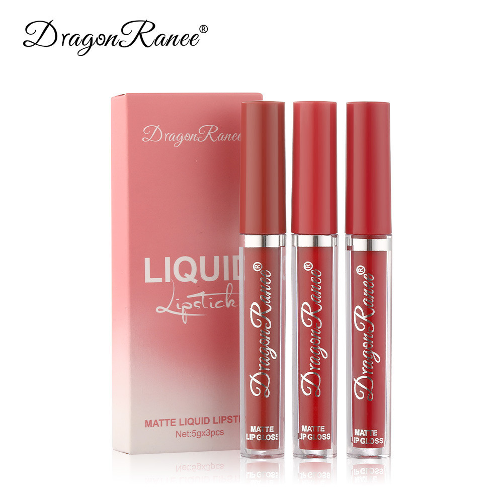DragonRanee 3 Que Gói Môi Glaze Bộ Nhung Matte Matte Son Môi Sữa Trà Đậu Dán Màu Son Môi