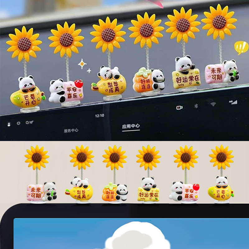 6 / 8 Chiếc Dễ Thương May Mắn Gấu Trúc Búp Bê Mô Phỏng Lắc Đầu Hoa Hướng Dương Trang Trí Ô Tô Nội Thất Ô Tô Điều Khiển Trung Tâm Sáng Tạo Đồ Chơi Trẻ Em
