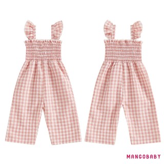 MG-Baby Bé Gái Rompers Ruffle Không Tay Kẻ Sọc In Hình Smocked Áo liền quần Quần Suspender Trang Phục Mùa Hè