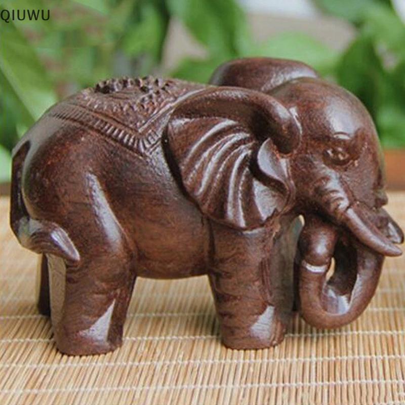 QIUWU Tượng Voi Sang Trọng Đồ Trang Trí Bằng Gỗ Thủ Công Retro Nhà Phong Thủy Để Bàn Trang Trí Tượng Voi Khắc Tự Nhiên.