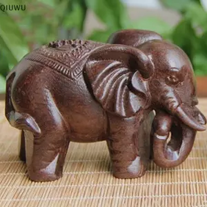 QIUWU Tượng Voi Sang Trọng Đồ Trang Trí Bằng Gỗ Thủ Công Retro Nhà Phong Thủy Để Bàn Trang Trí Tượng Voi Khắc Tự Nhiên.