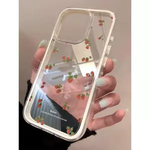 Trái cây đỏ lá xanh dâu tây nhỏ cho 16 trường hợp iPhone 17Air 3 trong 1 bezel 14 13 11Pro