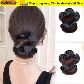 MODOMINO Tóc giả kẹp với dây buộc, tóc lông tơ nâu tổng hợp dễ dàng vuốt và buộc