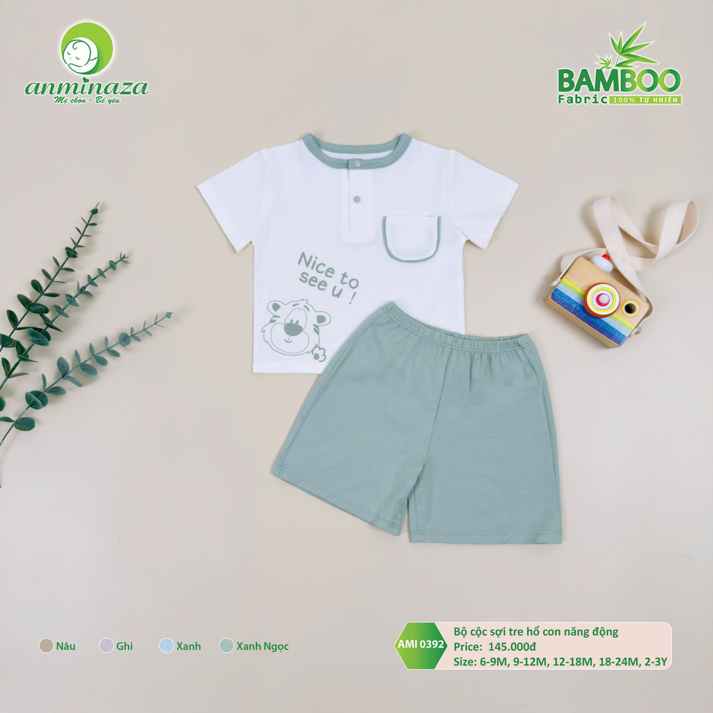 Bộ cộc tay sợi tre hổ con Anminaza Vải Sợi Tre Petit Thấm Hút Thoáng Mát - Hàng Chính Hãng AMI0392