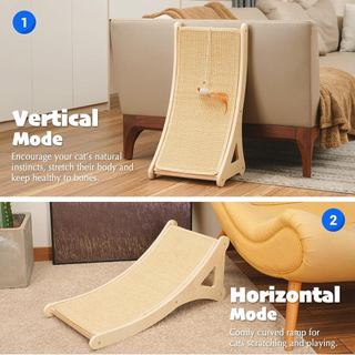 Dụng cụ cào mèo cong, Bàn chải cào & giường cho mèo 2 trong 1 lớn, Tấm bảo vệ nội thất hình chữ L với đồ chơi chuột