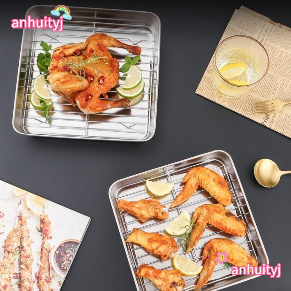 Khay BBQ ANHUITYJ, Dụng cụ nướng Chảo nướng bằng thép không gỉ 304, Giá làm mát chống dính hình chữ nhật abong ntt95