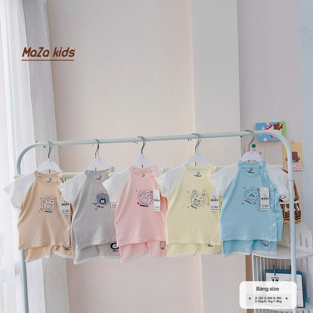[A129 Mềm-Không bai nhão] Bộ quần áo cộc cạp cao cúc chéo vải peptit cho bé 0-9 tháng