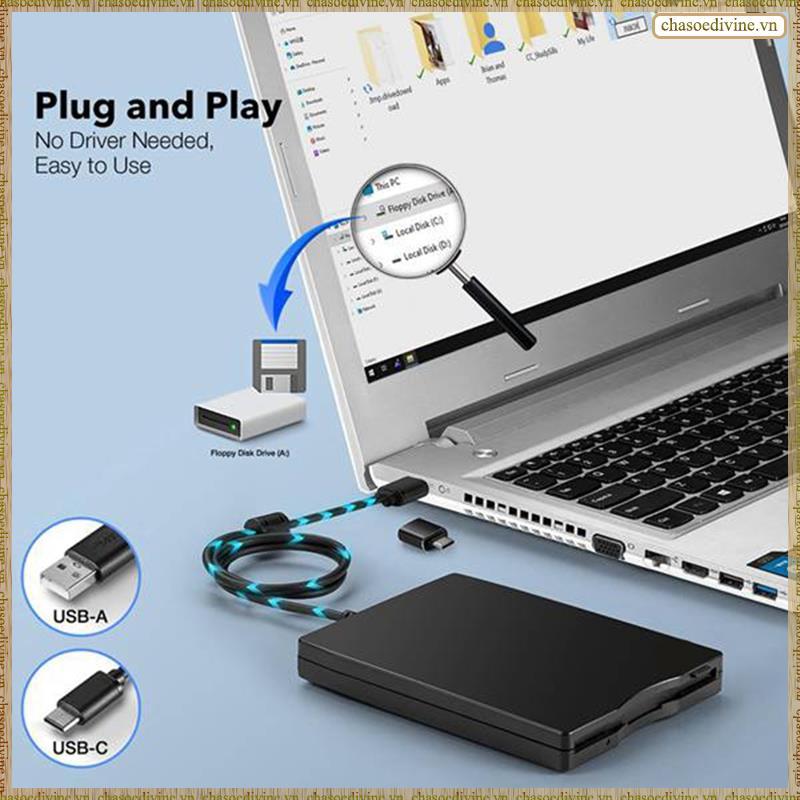 [K O G X] Đầu đọc đĩa mềm 3,5 Inch gắn ngoài USB Type A & C Ổ đĩa mềm Đầu đọc đĩa mềm cho máy tính xách tay