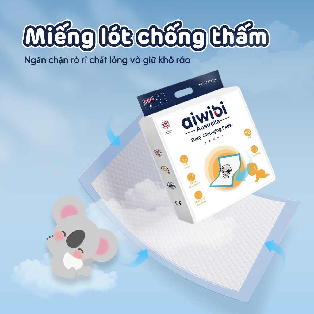 [Combo 3] Miếng Lót Aiwibi Thấm Hút Vượt Trội 40x60, 10 Miếng/Gói