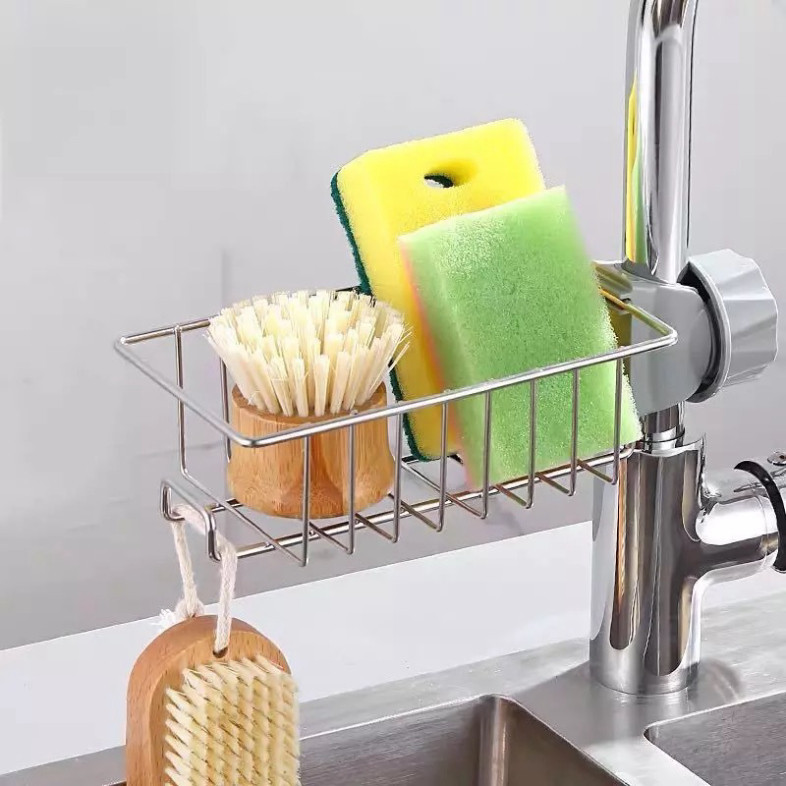 Giá Treo Vòi Đựng Đồ, Giẻ Rửa Chén Bát, Kệ Gắn Vòi INOX Để Đồ Giẻ Rửa Chén, Giúp Khu Bếp Luôn Khô Ráo, Sạch Sẽ