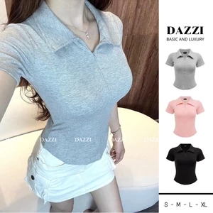 Áo thun nữ cổ bẻ phối dây kéo , áo polo nữ ôm dáng vải cotton nhuyễn MA1079433