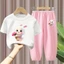 Bộ trang phục trẻ em hoạt hình thỏ Bộ áo thun ngắn tay cho bé gái và quần dài Trang phục đi học thông thường dễ thương