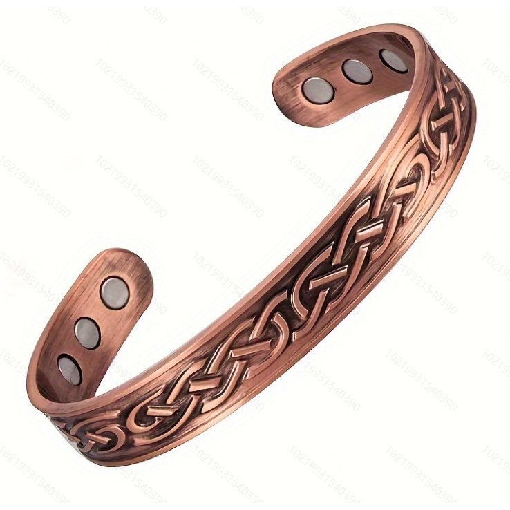 Vòng tay nam châm phong cách retro với họa tiết hoa đỏ đồng chải, phù hợp làm quà tặng cho cặp đôi