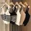 LUImo Áo Vest Dệt Kim Sọc Trắng Mùa Hè Cho Nữ Thanh Lịch Không Tay V-ne Ngắn Áo Thời Trang Ngày Lễ Quần Áo SBS