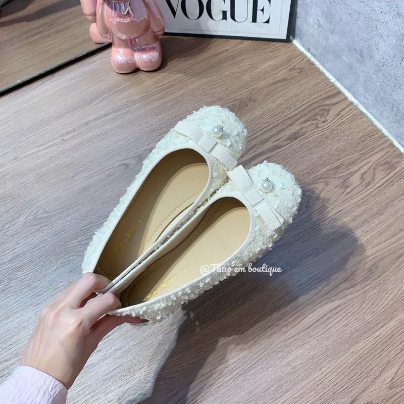 [Thảo Em - BB02 ] Giày bệt búp bê nữ đính nơ mũi đính lấp lánh bligblig sang trọng [Mã Mới]
