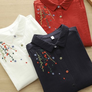 Áo sơ mi nữ 100% cotton, thêu hoa nhỏ, phù hợp mọi season