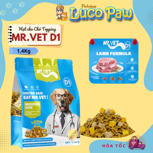 Hạt Cho Chó MRVET / Mr.Vet D1 1.4kg Dòng Hạt Holistic Mix Topping Vị Thịt Cừu Non Và Rau Củ
