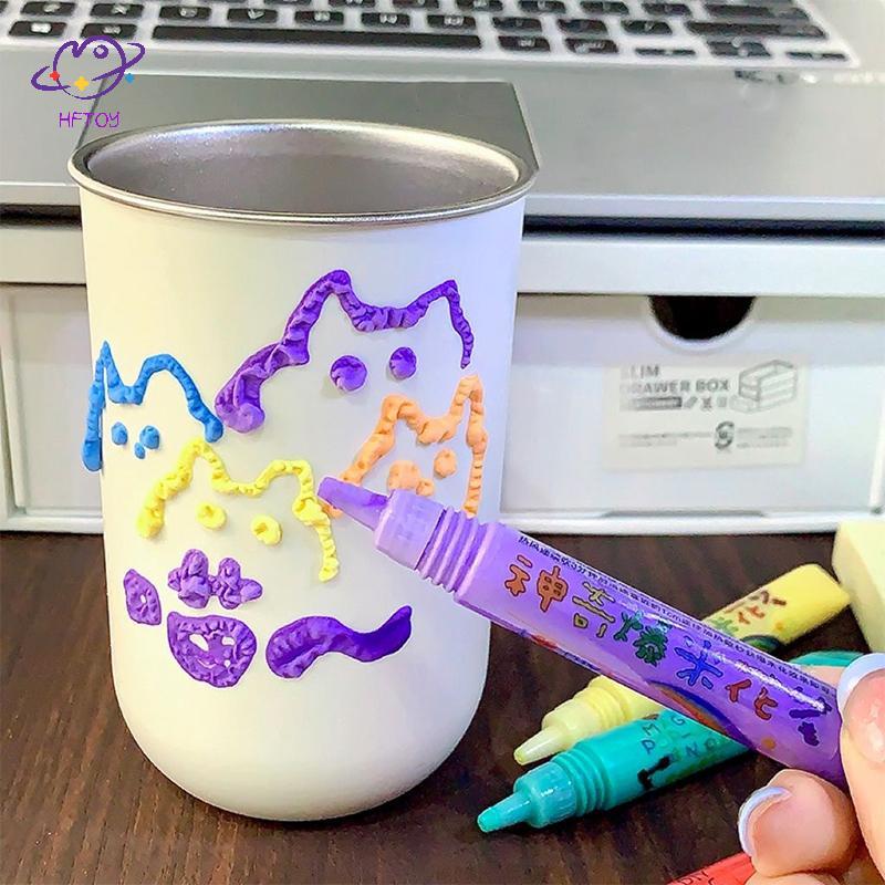 HFTOY 6 Cái Bút bong bóng in 3D DIY Ink Puffy Paint Pen Like Popcorn Pen Thiệp chúc mừng sinh nhật Handmade Quà tặng trẻ em ~