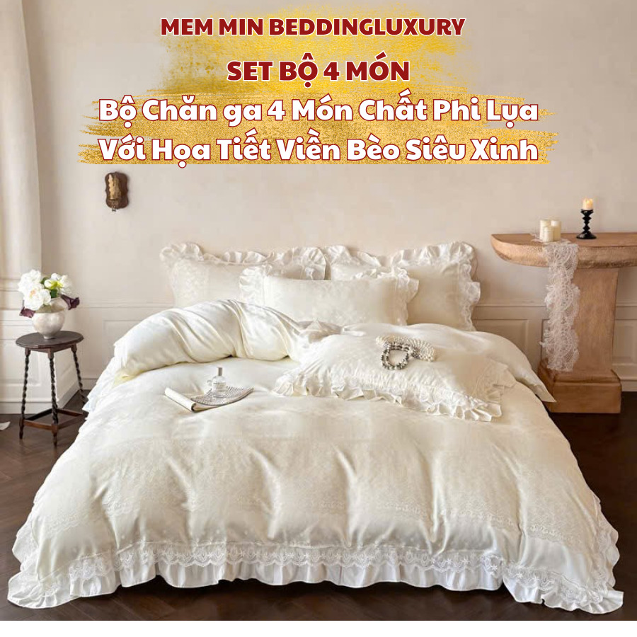 ST167- Set vỏ chăn ga gối phi lụa 4 món Jacquard tiểu thư mang phong cách tinh tế sang trọng Luxury
