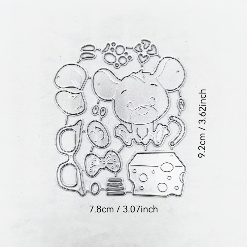 Chuột Đeo Kính Bé Kim Loại Thép Carbon Cắt Khuôn Thêu Sò Dập Nổi Khắc Bản Mẫu DIY Album Ảnh Thiệp Chúc Mừng Cắt Chết Giấy Thủ Công Dụng Cụ