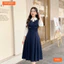 Đầm thiết kế BEMINE cổ đức phối viền tay lửng dáng chữ A phù hợp đi làm-B493
