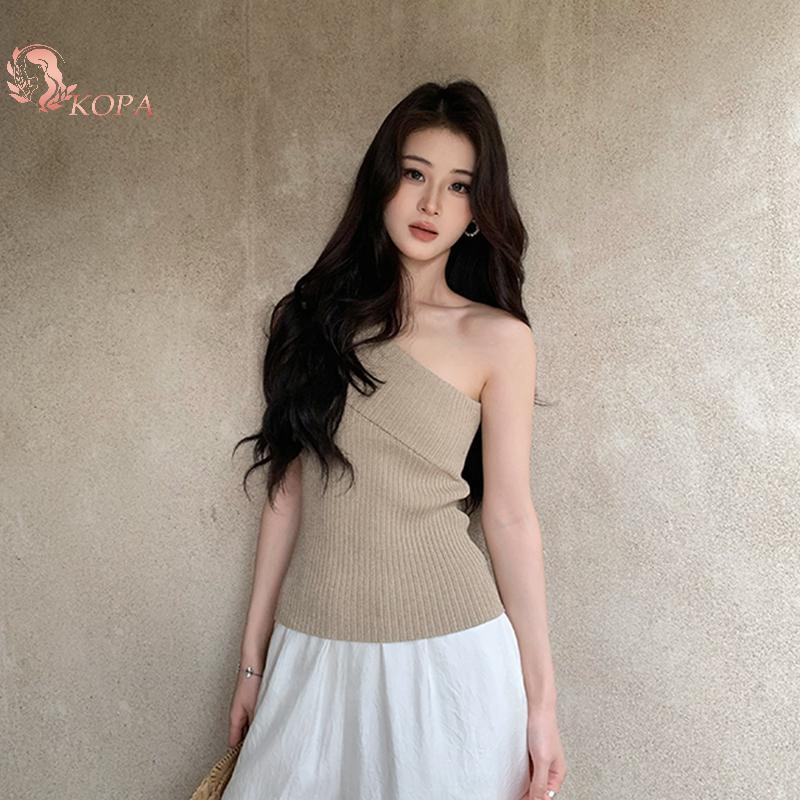 Áo Vest một vai không đều KOPA - Màu trơn không tay co giãn VN