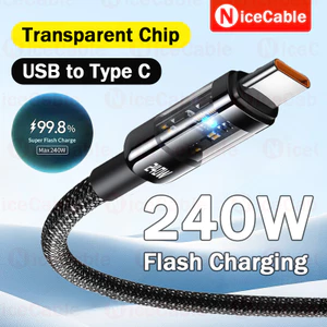 Dây dữ liệu bện cường độ cao 25CM / 1M / 1.5M / 2M Cáp sạc điện thoại công suất cao 240W có đèn báo trong suốt Cáp sạc nhanh USB sang Type C cho Android