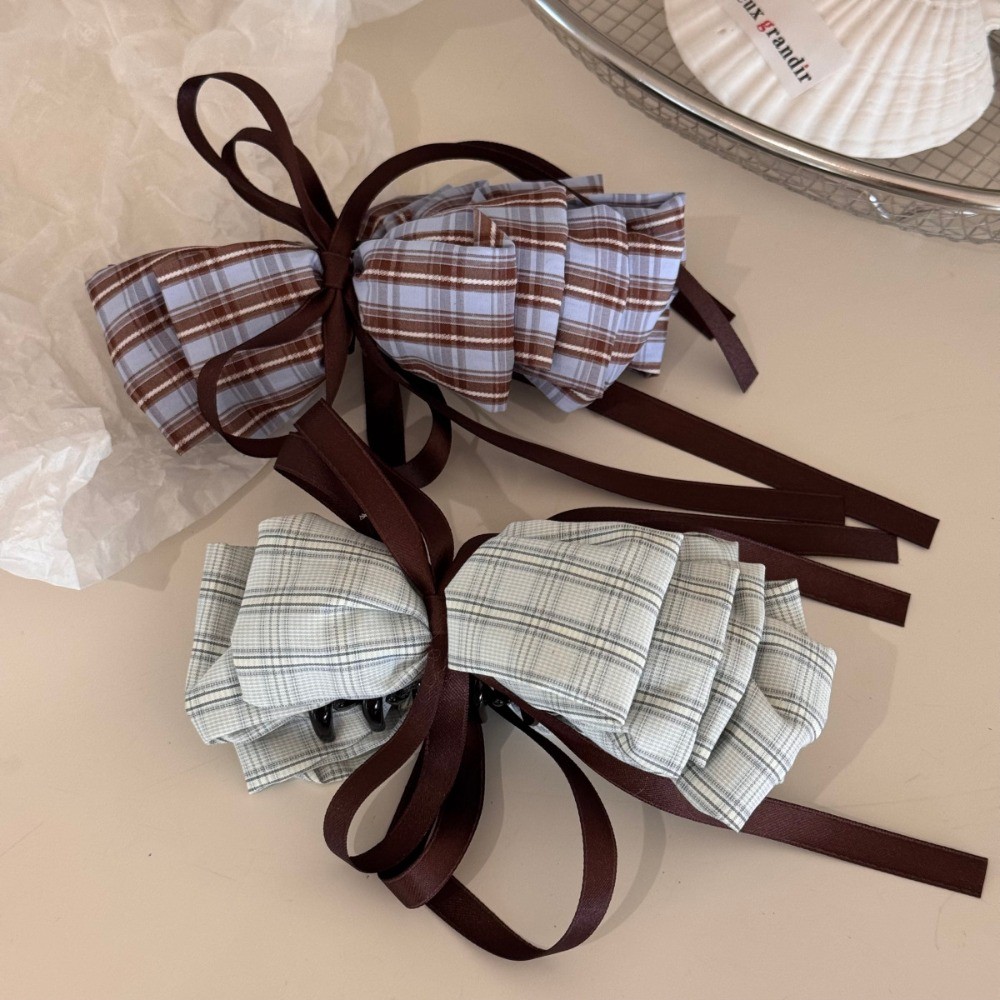 Kẹp tóc họa tiết Preppy nhiều lớp nơ chuối - Thích hợp làm đuôi ngựa và nửa tie tóc