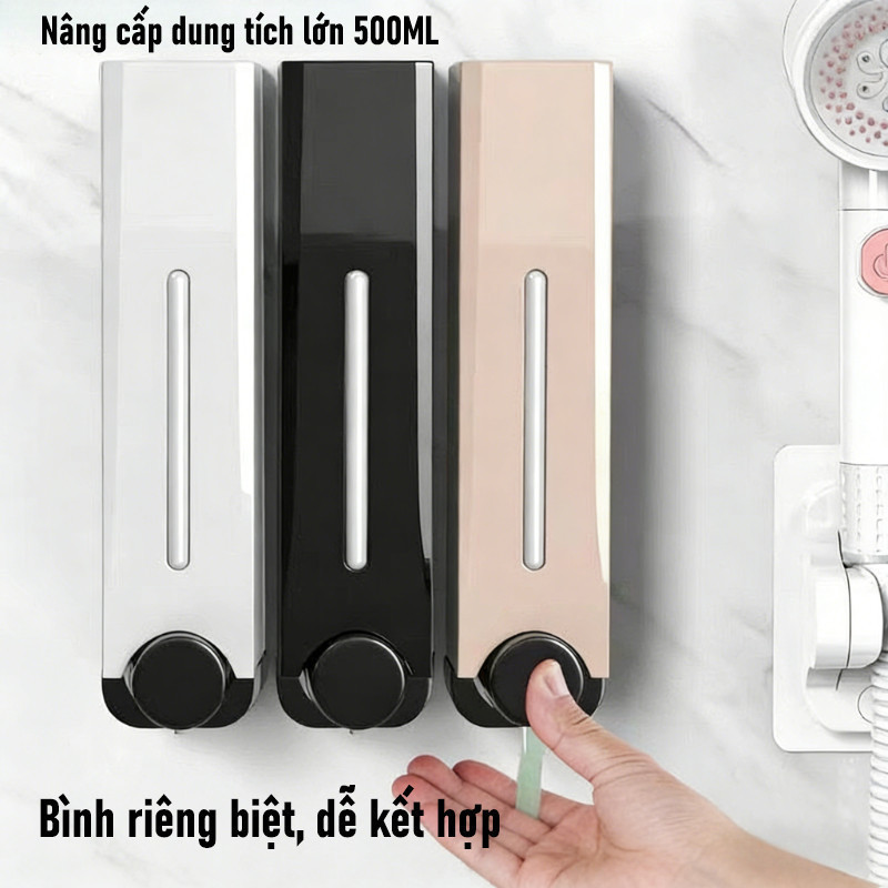 Hộp đựng sữa tắm dầu gội nước rửa tay treo tường 500ml, bấm lò xo tiện lợi, không đục lỗ, sang trọng