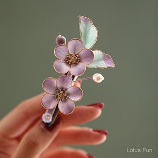 Phụ kiện tóc Hanfu cổ điển - kẹp tóc hình chữ U cuộn, handmade từ gỗ đàn hương và nhung