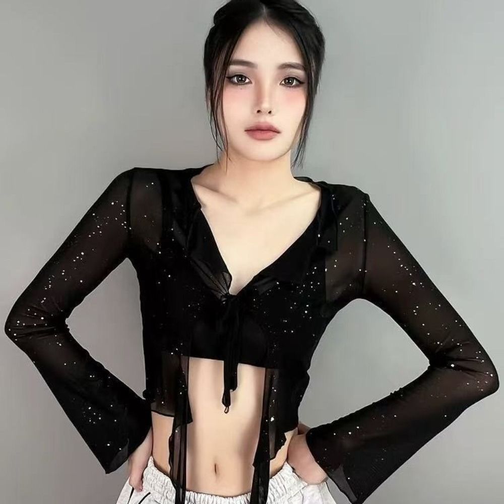 Khăn khiêu vũ và hip-hop SAIA Jazz với sequin, xuyên thấu, trendy Y2K