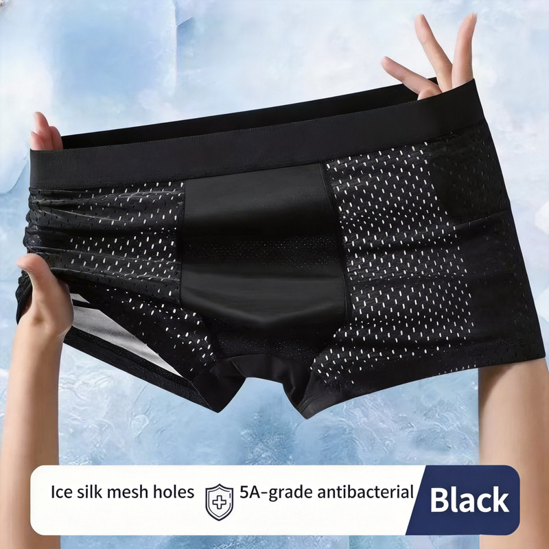 Quần lót boxer nam mùa hè, lưới thoáng khí nhanh khô phong cách mỏng, đồ lót lụa băng cảm giác mát mẻ dành cho nam
