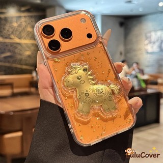 Vỏ trong suốt màu vàng Pony cho iPhone 17 Air 16 15 14 Plus 13 12 11 Pro Max Ốp điện thoại sang trọng Làm giàu năm mới Vỏ mềm trong suốt Vỏ chống sốc Vỏ ngựa vàng