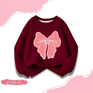Áo sweatshirt mỏng cổ tròn màu đỏ tía in một mặt dành cho bé gái, kiểu dáng thời trang, đa năng và thoải mái.
