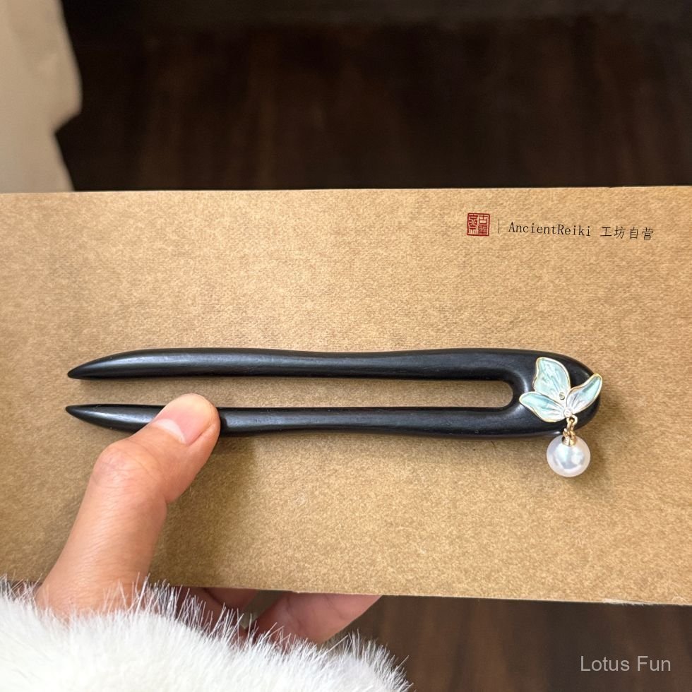 Kẹp Tóc Hình Chữ U Màu Xanh Ý, Phong Cách Retro Trung Hoa, Size 13cm