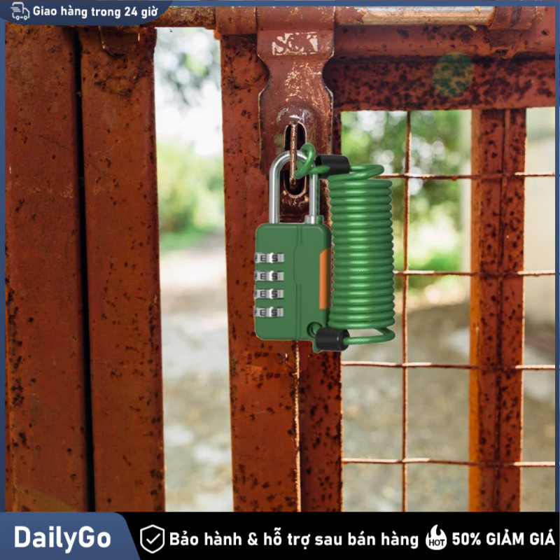 Khóa mật mã dây cáp thép 4 số thiết kế lò xo, Ổ khóa mật khẩu, Dây lò xo, 4 số, Dây cáp thép, Chống trộm