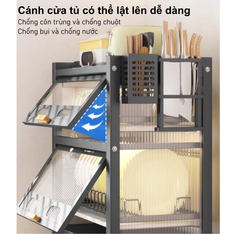 Tủ Đựng Bát Đĩa Nhà Bếp Chống Bụi-Thép Dày Cứng Cáp, Chịu Lực Tốt,Dễ Lau Chùi,Đựng Bát Đĩa & Gia Vị