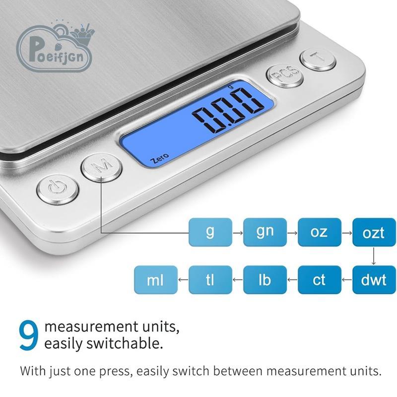 Cân Thực Phẩm 3kg / 0,1g Cân Nhà Bếp Kỹ Thuật Số Trọng Lượng Gram Và Ounce Để Nướng Nấu Cà Phê Màn Hình LCD Móc Treo