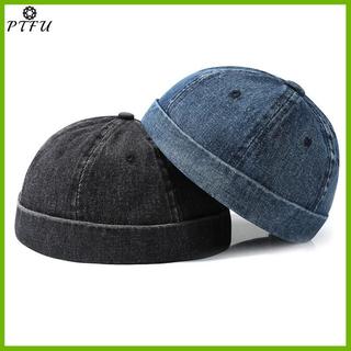 PTFU Thời Trang Denim Docker Vành Mũ Màu Trơn Thủy Thủ Beanie Mũ Nam Nữ Có Thể Điều Chỉnh Bố Nón Mới